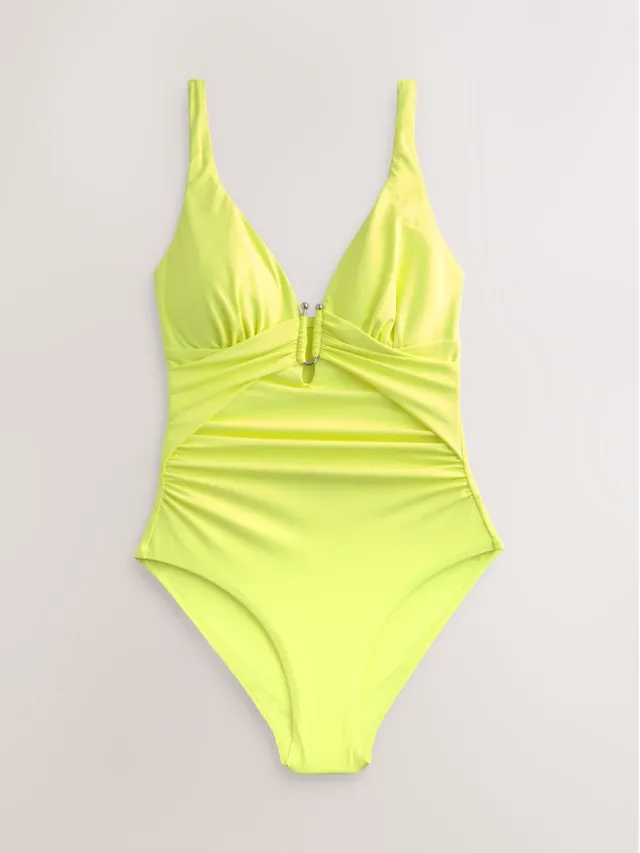 Next Dames - Utrim diep uitgesneden badpak met figuurcorrectie - Geel Lime Green