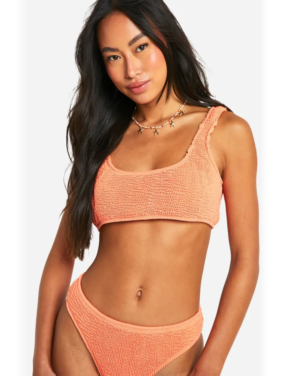 boohoo Dames Premium Gerimpelde Scoop Bikini Top koraal, foto 4