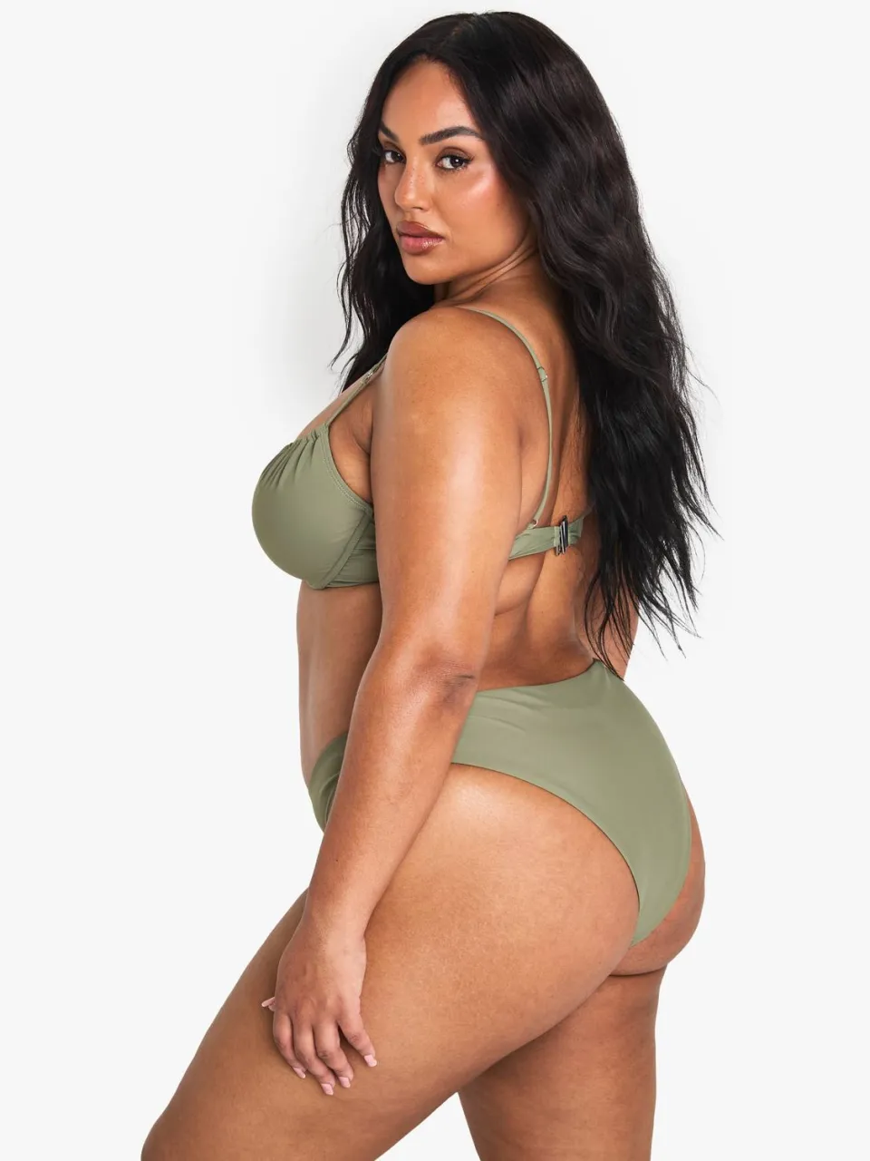 boohoo Dames Plus Swimwear Essentials Onderbeugelde Bikini Top kaki, foto 3