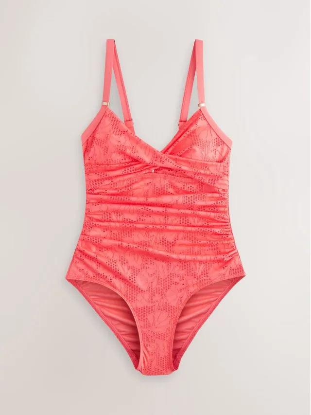 Next Dames - Vormgevend en buikcorrigerend petite badpak - Petite - Roze Coral Pink Lace