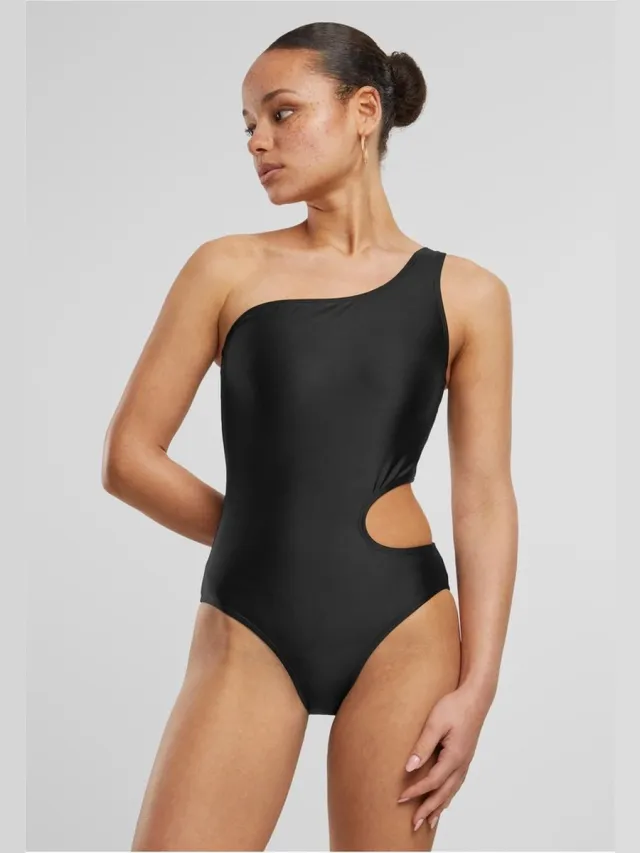 Urban Classics Ladies Asymmetric Cut Out Swimmsuit Zwempak zwart