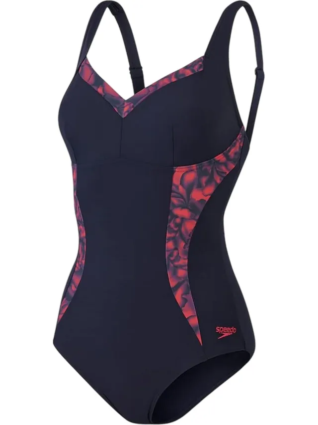 Speedo Eendelig zwempak voor dames met abstract bloemenpatroon (Marine, Rood), foto 2