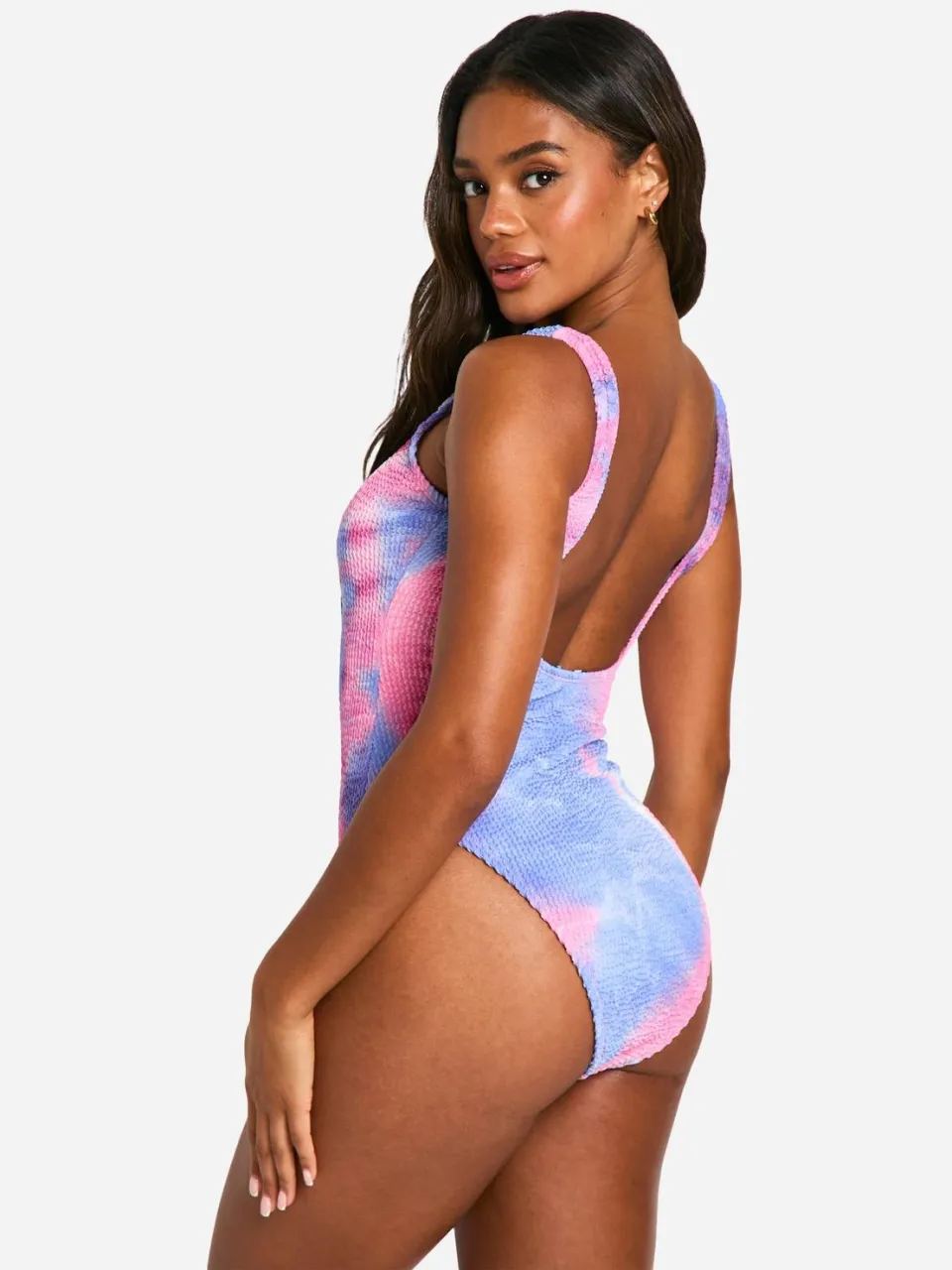 boohoo Dames Tie Dye Crinkle Scoop Badpak roze, foto 2