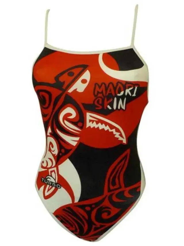 Turbo Maori Skin Tattoo Badpak Met Dunne Bandjes Rood,Zwart 7-8 Years Meisje Red / Black