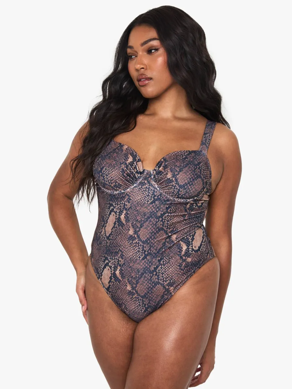 boohoo Dames Plus slangenprint-badpak met beugels, foto 3