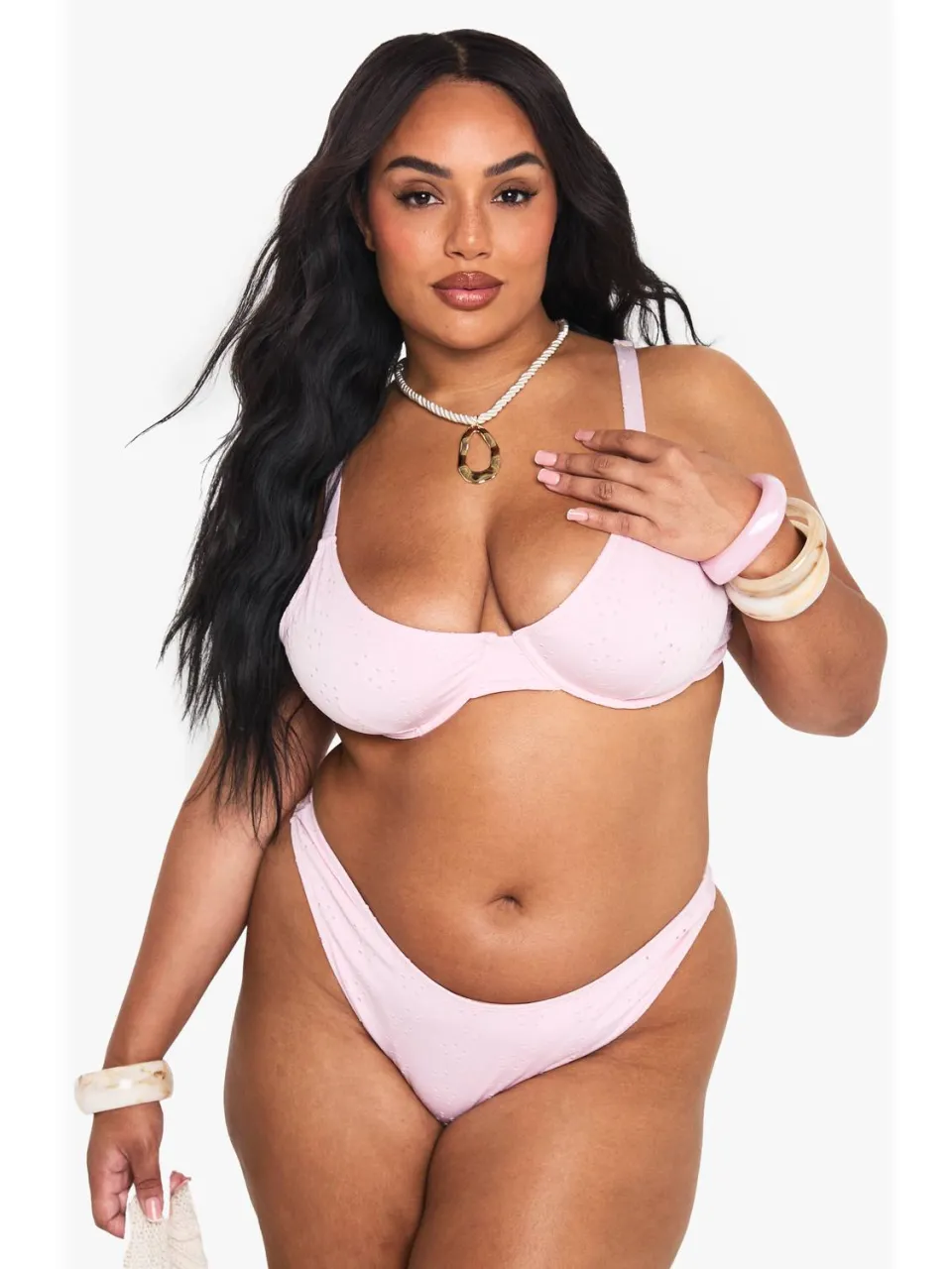 boohoo Dames PLUS BRODERIE BEUGEL BIKINI SET Baby Roze