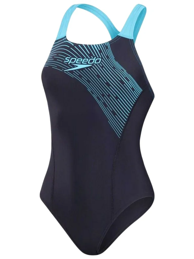 Speedo Dames/Dames Medley Medalist Logo Eéndelig Zwempak (Afdrukken van de marine) Marineblauw