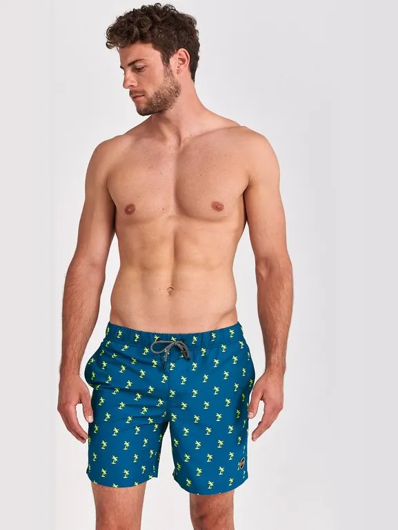 Shiwi Maat XXL Swimshort shiwi Palmtree micro peach - deep lagoon blue Multicolor