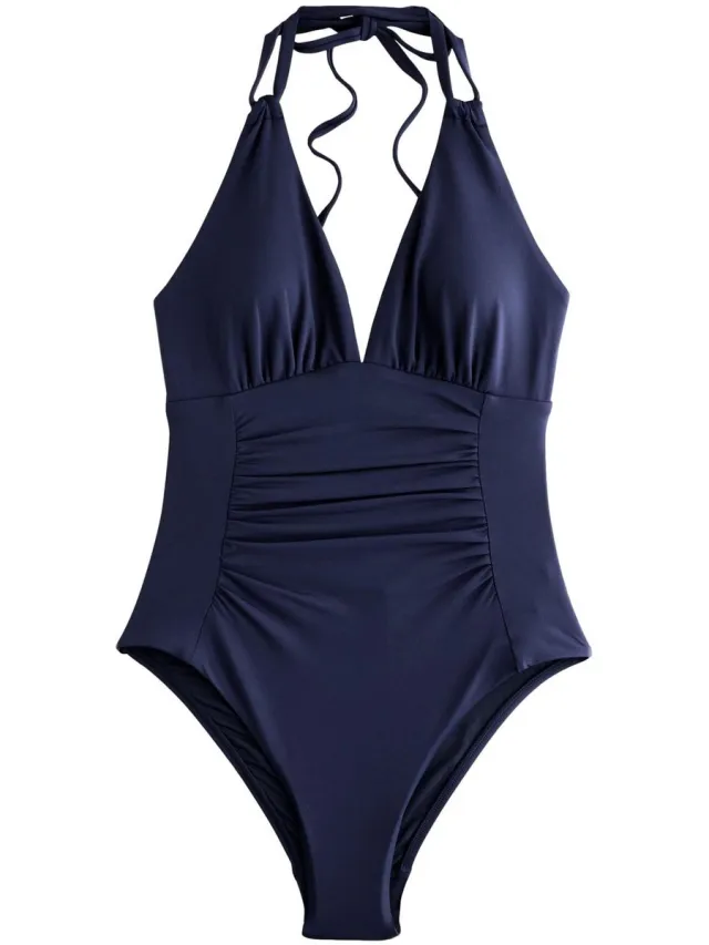Next Dames - Buikcorrigerend halterbadpak met diep decolleté - Blauw Navy Blue