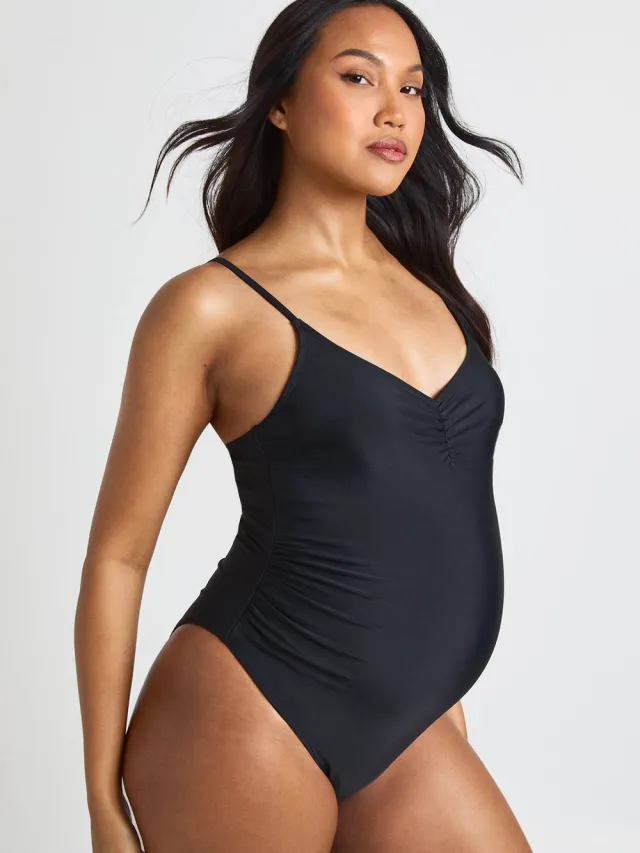 boohoo Dames Zwangerschaps Badpak Met Gerimpeld Voorpand zwart, foto 2