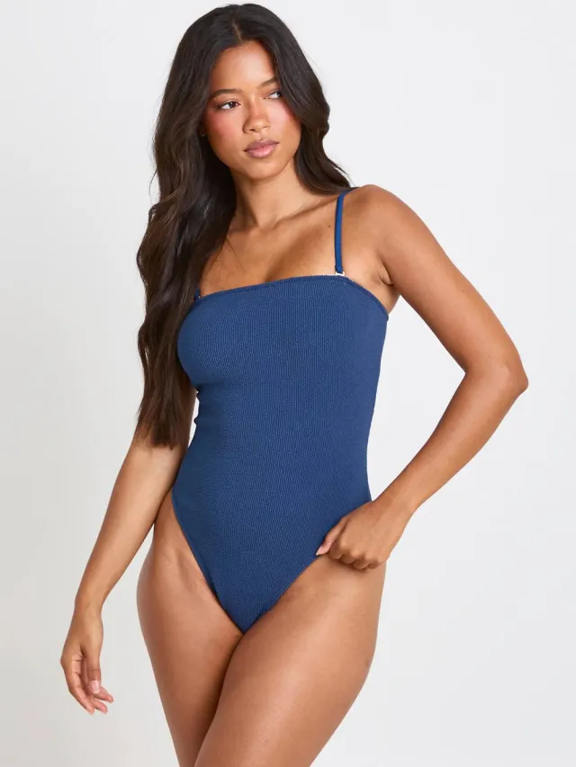 boohoo Dames Gestructureerd Bandeau Badpak Marineblauw