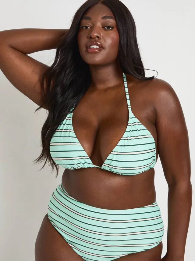boohoo Dames Plus Size Gestreepte Top & Hoge Taille Bikini Munt