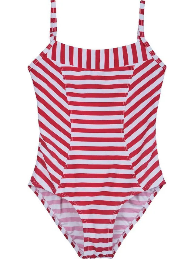 La V Badpak met strepen - rode strepen 170-176 Rood