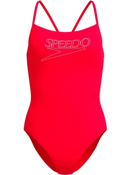 Speedo Endurance+ Logo Thin Strap One Piece badpak rood