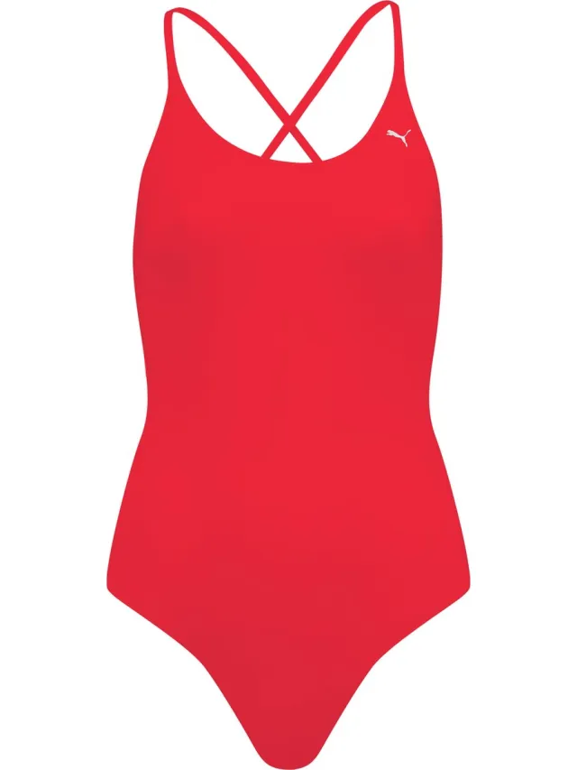 Puma Swim Women V-Neck Crossback - Rood Badpak-M
