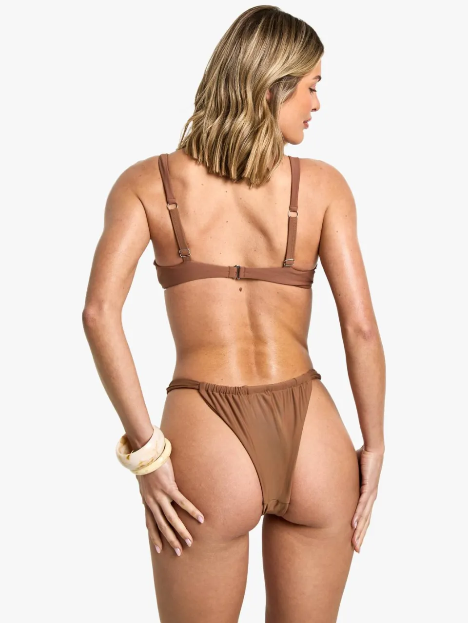 boohoo Dames Shell Trim Gerafoldde Tanga Bikini Broekjes chocoladebruin, foto 2