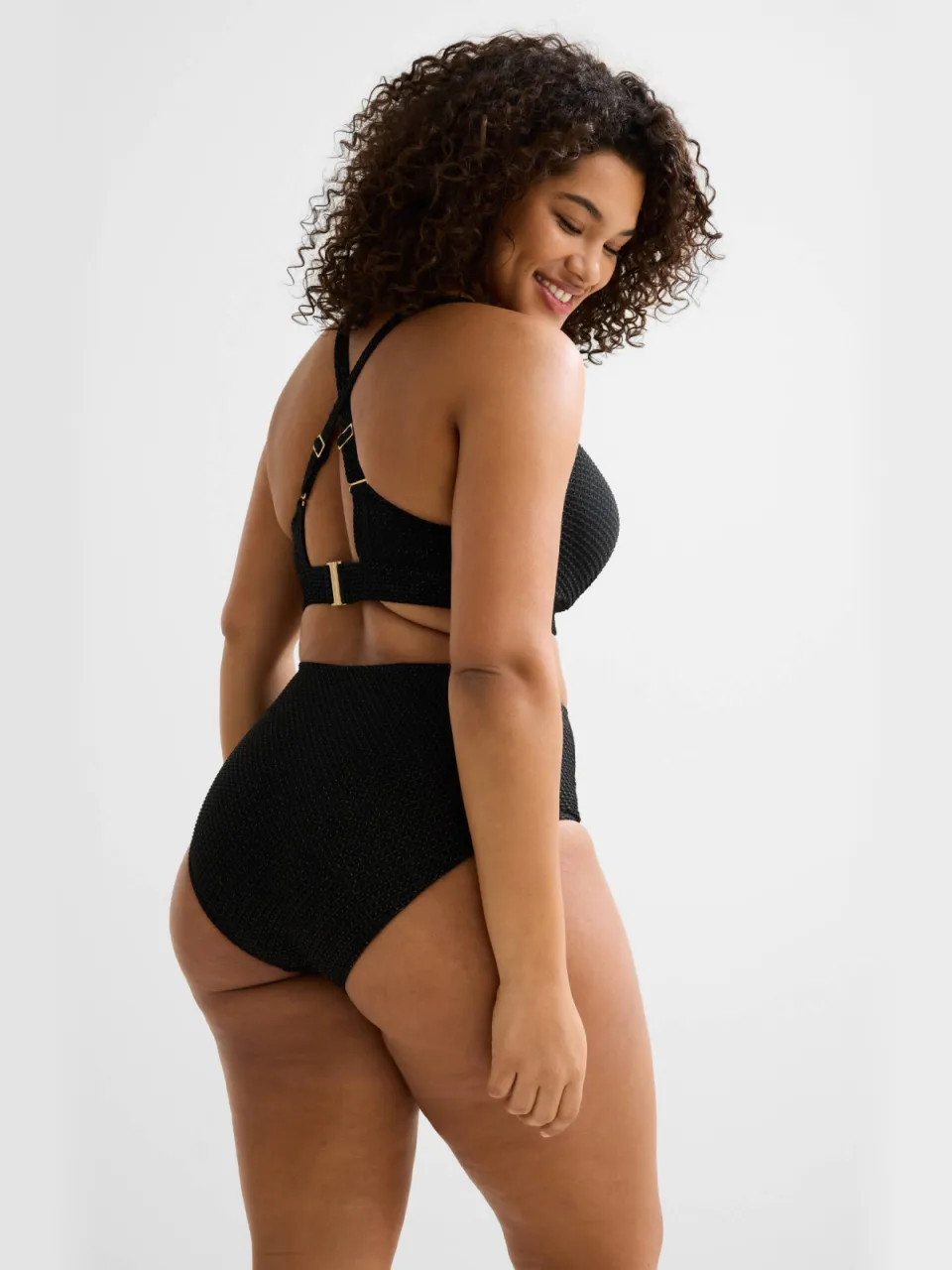 BEACHWAVE Curve high waist bikinibroekje met lurex en textuur zwart, foto 5