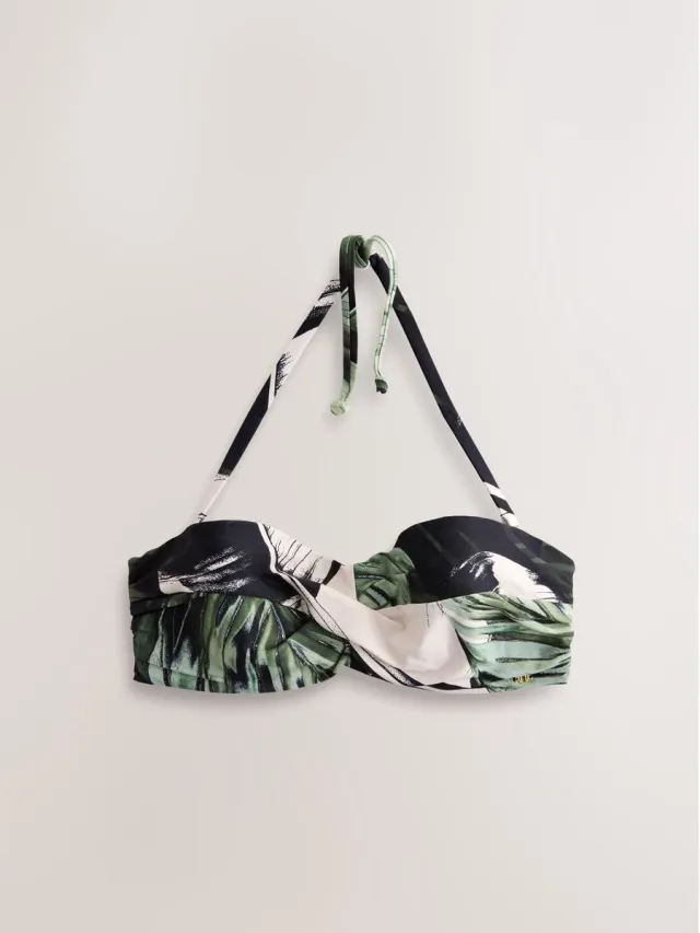 Next Dames - Gedraaide bandeau-bikintop met vulling en beugel - Zwart Green/Black Leaf