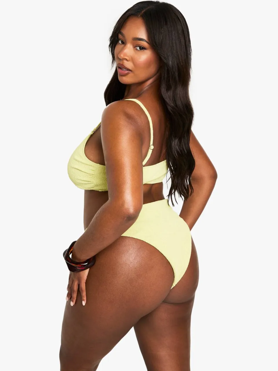 boohoo Dames Plus Zwemkleding Essentials Crinkle Hoge Taille Bikini Broekjes olijf, foto 3
