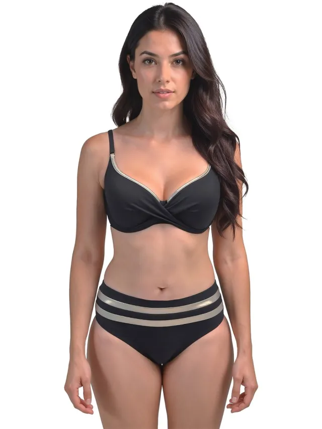 Vivisence Bikini Push Up BH Verstelbare Bandjes Ideaal Voor Strand Zwembad 3222, Zwart-Goud,85D
