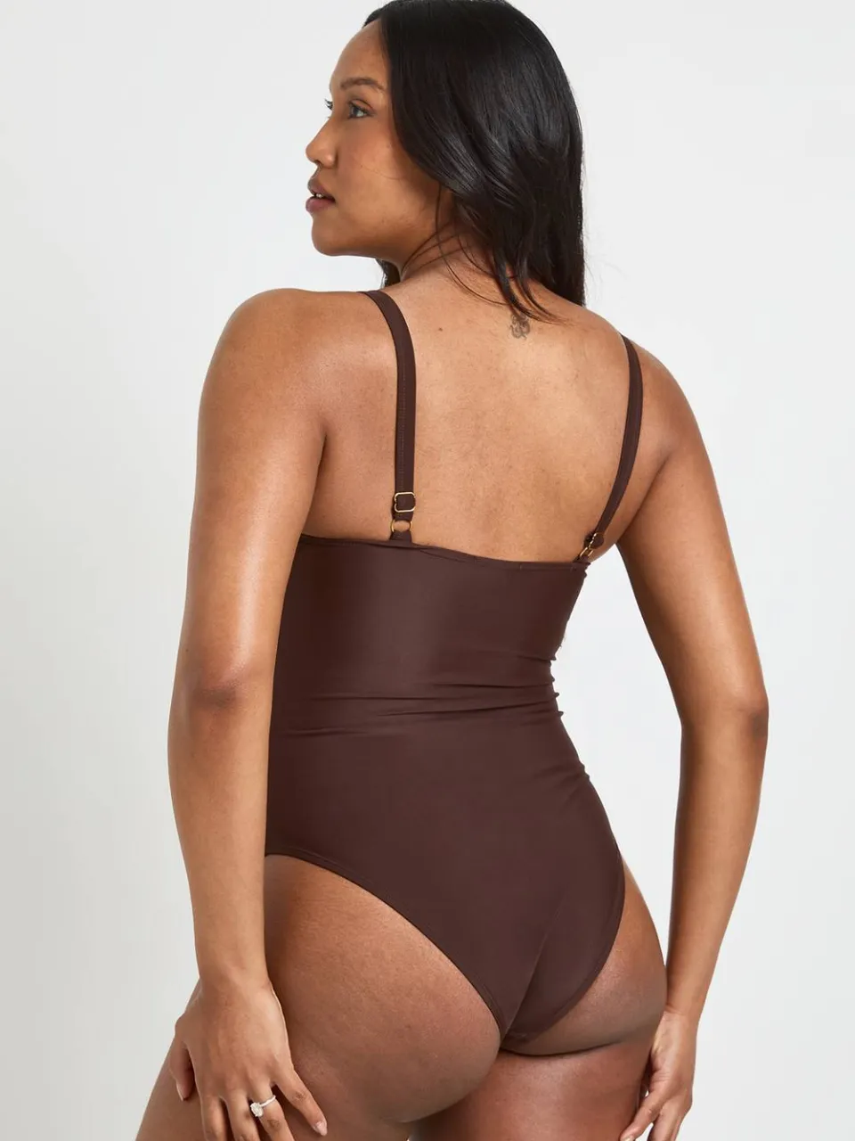 boohoo Dames Zwangerschapsbadpak Met Detail Aan De Hals En Ronde Halslijn chocoladebruin, foto 3