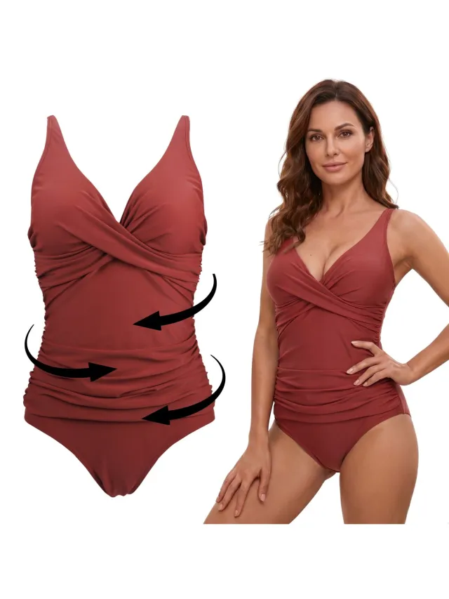 RENALUX Corrigerend Badpak Dames met Verstelbare Bandjes - Shaping Badpak - Corrigerend Badpakken voor Dames - Rood
