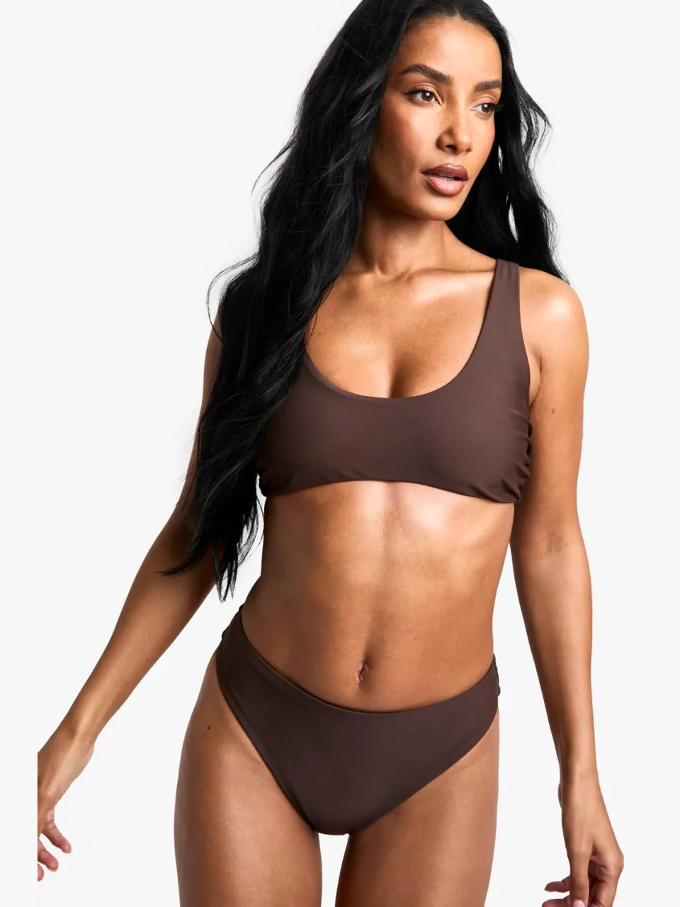 boohoo Dames Swimwear Essentials Scoop Bikini Top chocoladebruin, foto 3