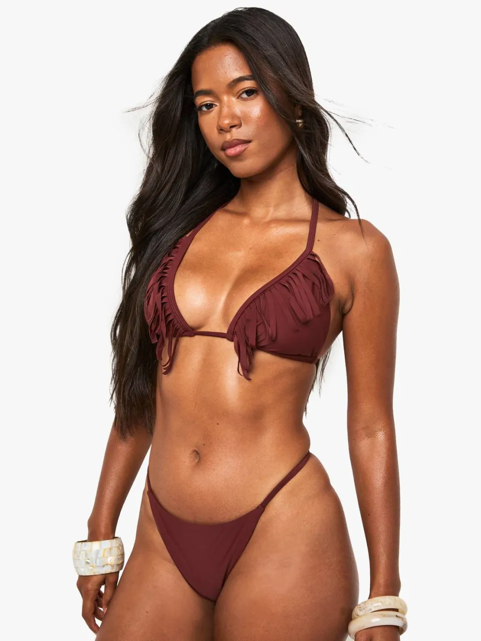 boohoo Dames Franje Bikini Slip bruin, foto 2