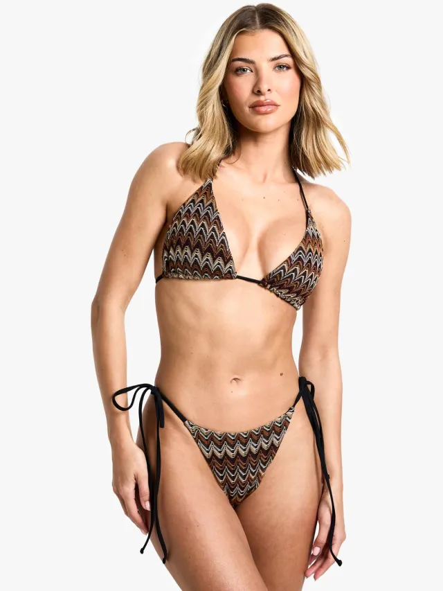 boohoo Dames Gebreide Zig Zag Bikini Broekjes met Zijknoop multicolor, foto 2