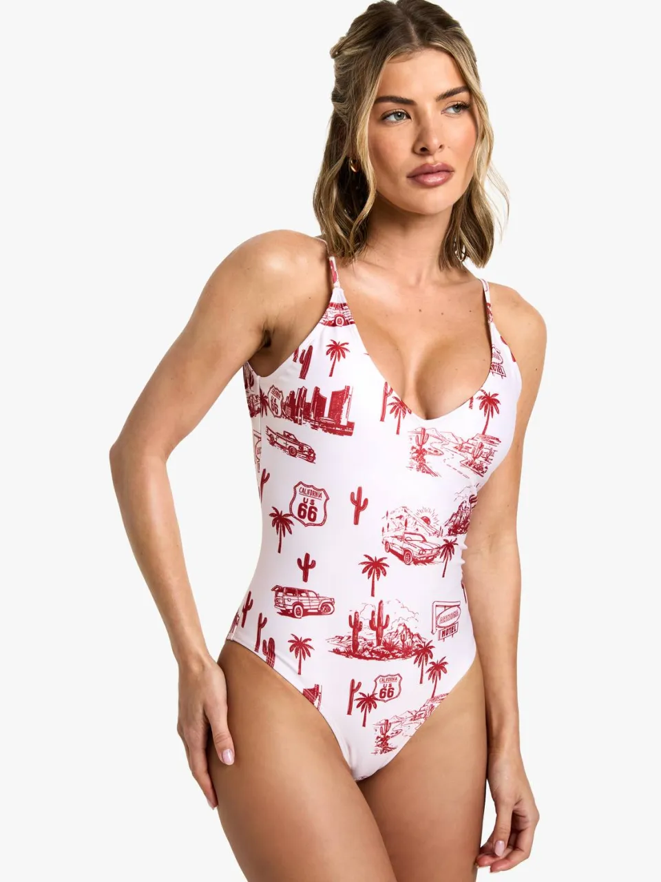 boohoo Dames Motel Print Badpak rood, foto 3
