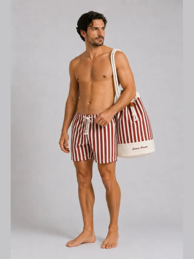 Gassa D'amante Badeshorts Alassio mit Strandtasche im 2-tlg. Set rood-rood