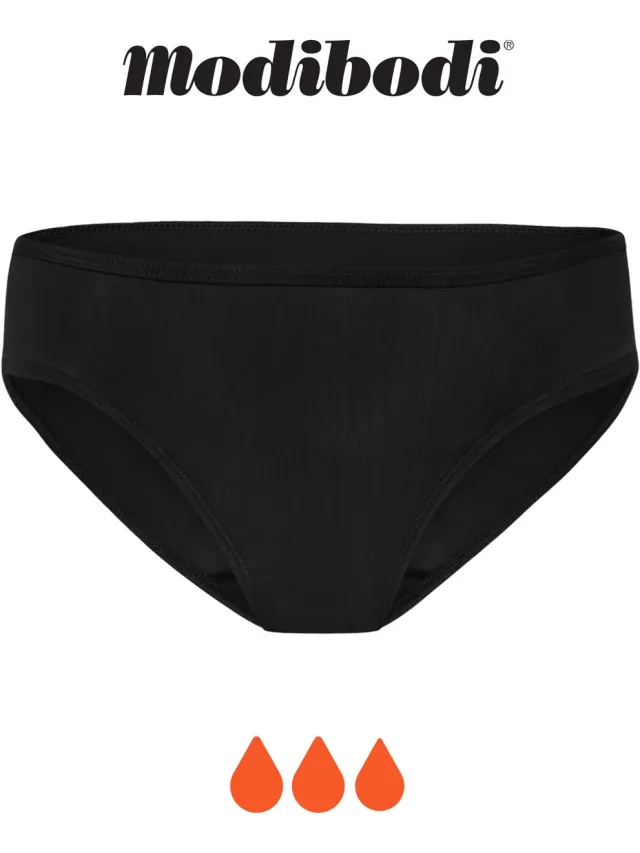 Modibodi Menstruatie Zwemkleding Tiener Super Absorberend Bikinibroekje Zwart Y12-14