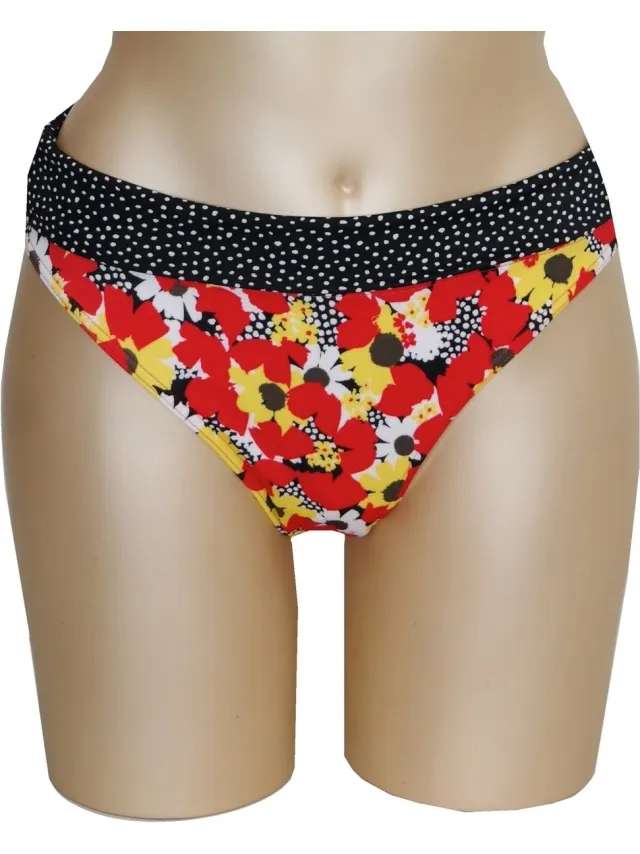 Freya Flamingo - bikinislip - bloemen print en zwart/wit band maat rood