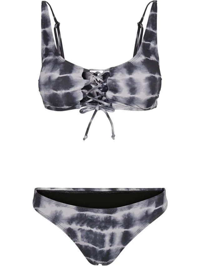 Urban Classics Ladies Lace Up Tie Dye Bikini Bikini Set zwart-wit M Dames