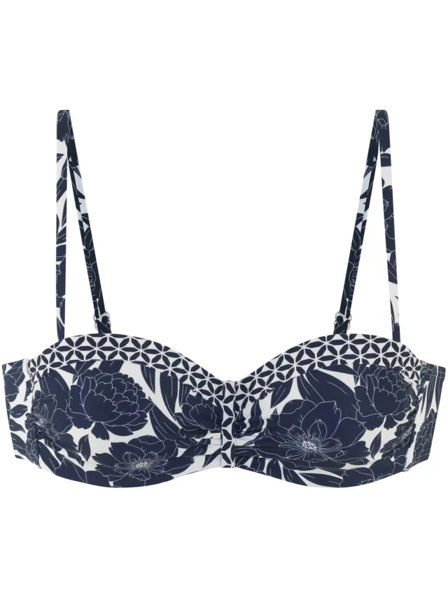 bandeaubikinitop met beugel marineblauw bloemdessin, foto 2