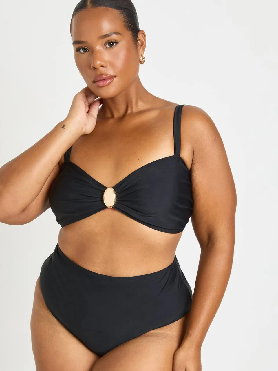 boohoo Dames Plus Bikinit Top Met Trim Detail & Hoge Taille Slip Set zwart, foto 3