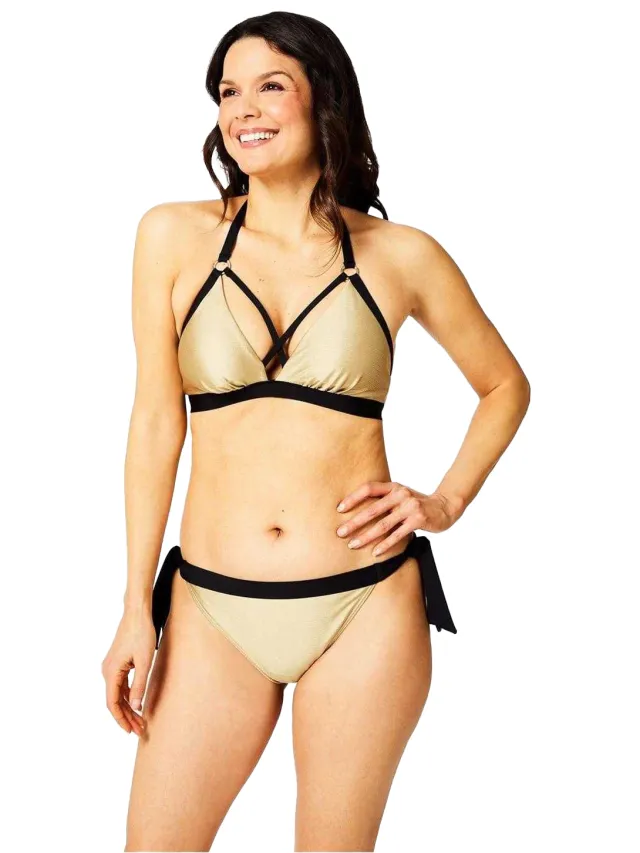 Biba Driehoekige bikinitop met gekruiste voorkant voor dames (Goud/Zwart)