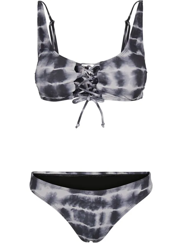 Urban Classics Ladies Lace Up Tie Dye Bikini Bikini Set zwart-wit XS Dames