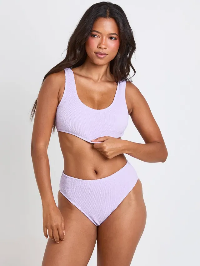 boohoo Dames Getextureerde Scoop Bikini Top Lila