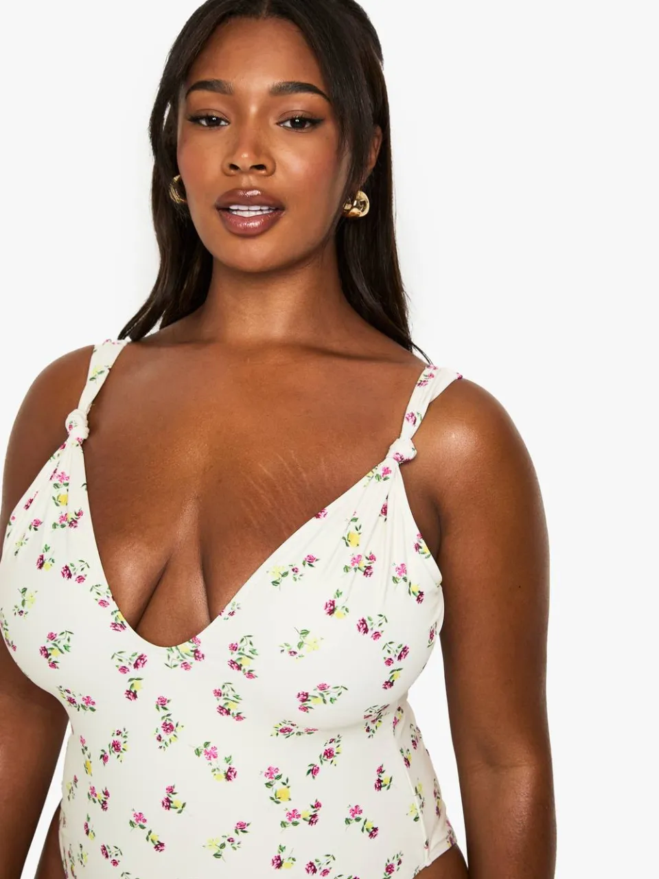 boohoo Dames PLUS GEDRUKT GEKNOOPT BADKLEDING crème, foto 4