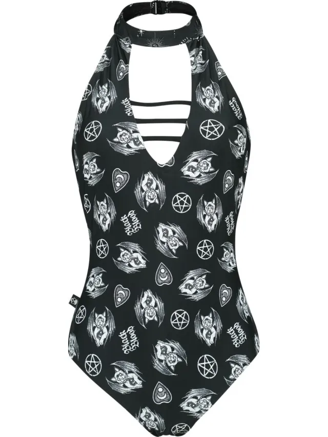Gothicana Zwart/wit halternek zwempak met clipsluiting - Dames