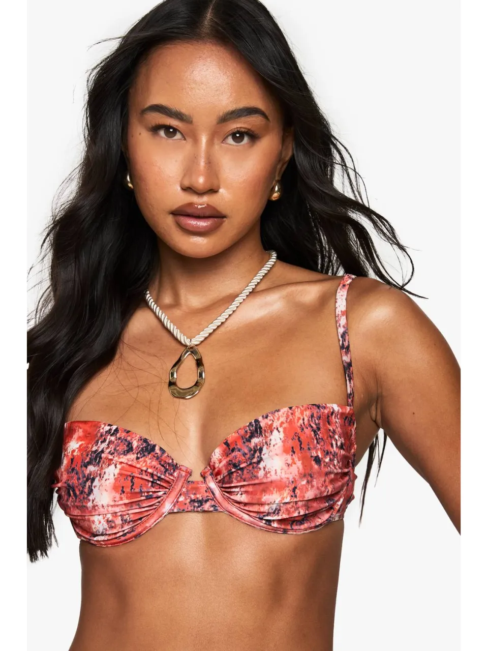 boohoo Dames Premium abstracte print ondergezilte balconette bikini top oranje, foto 4