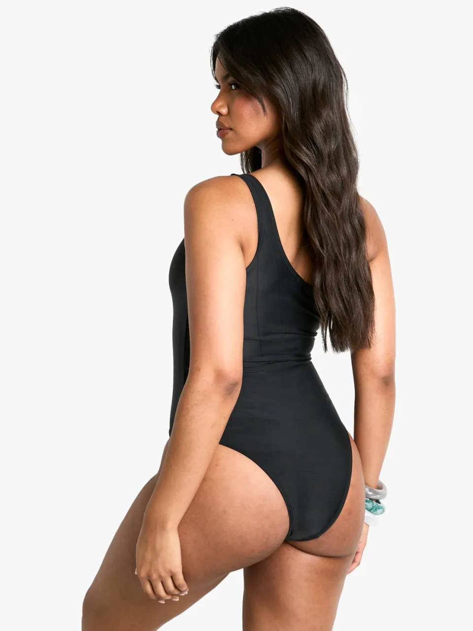boohoo Dames Kralen Een-Schouder Badpak zwart, foto 2