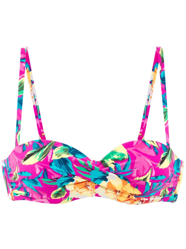bikinitop met beugel zwart pink bedrukt