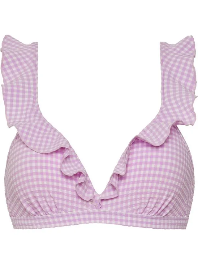 Beachlife Lilac Check Ruffle bikinitop met voorgevormde cups en beugel Dames