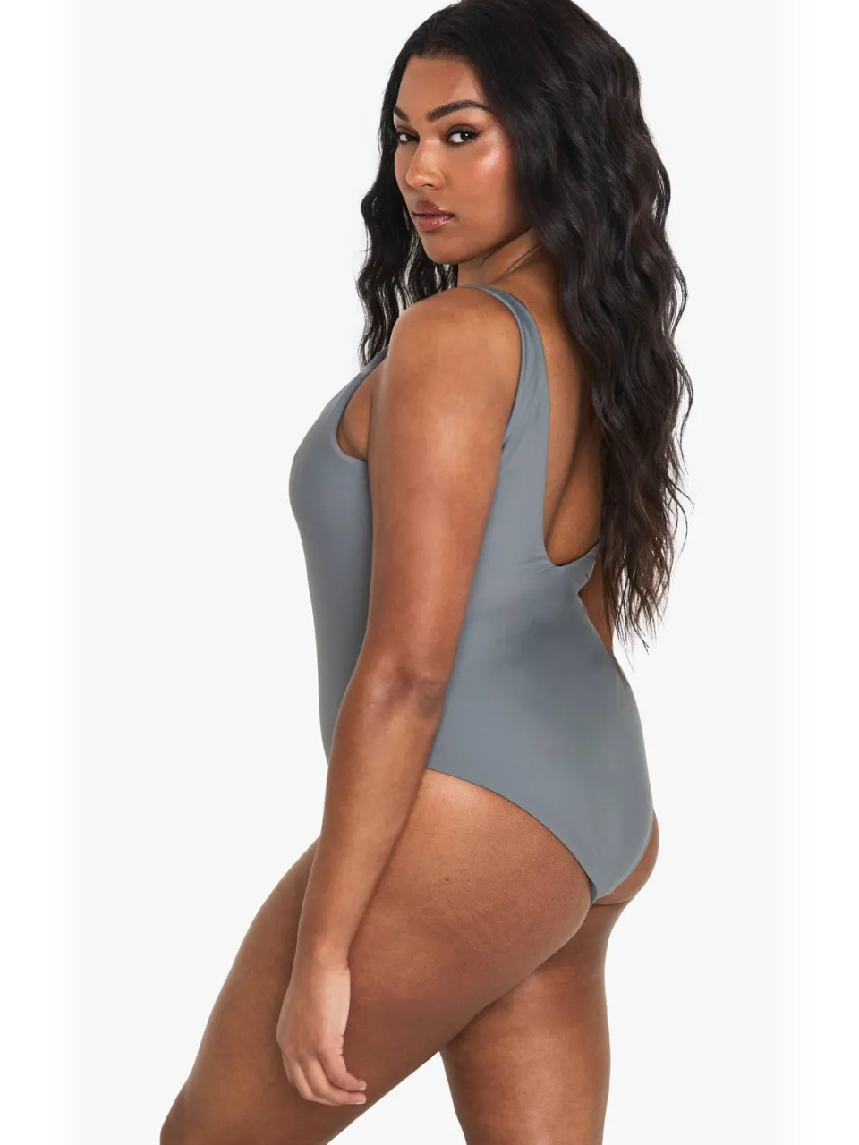 boohoo Dames Plus-size badpak met vierkante halslijn leisteen, foto 3