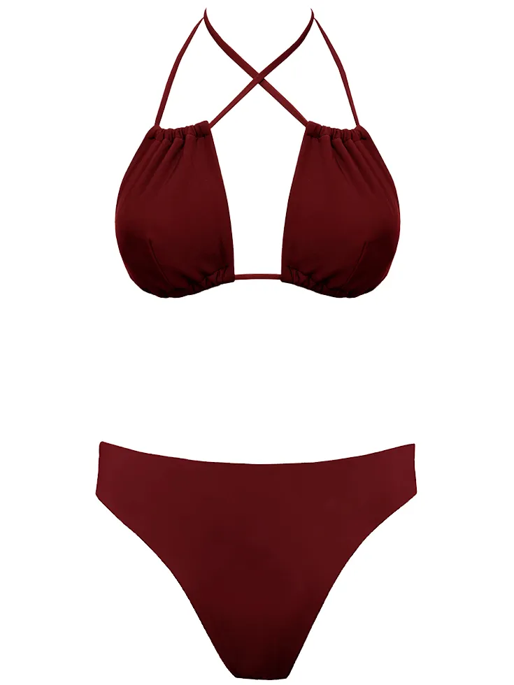 Anekdot dames vegan Bikini Low Versatile Skyline Slim Merlot donkerrood, foto 2