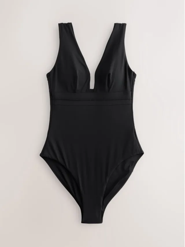 Next Dames - Buikcorrigerend badpak met lage hals - Zwart Black