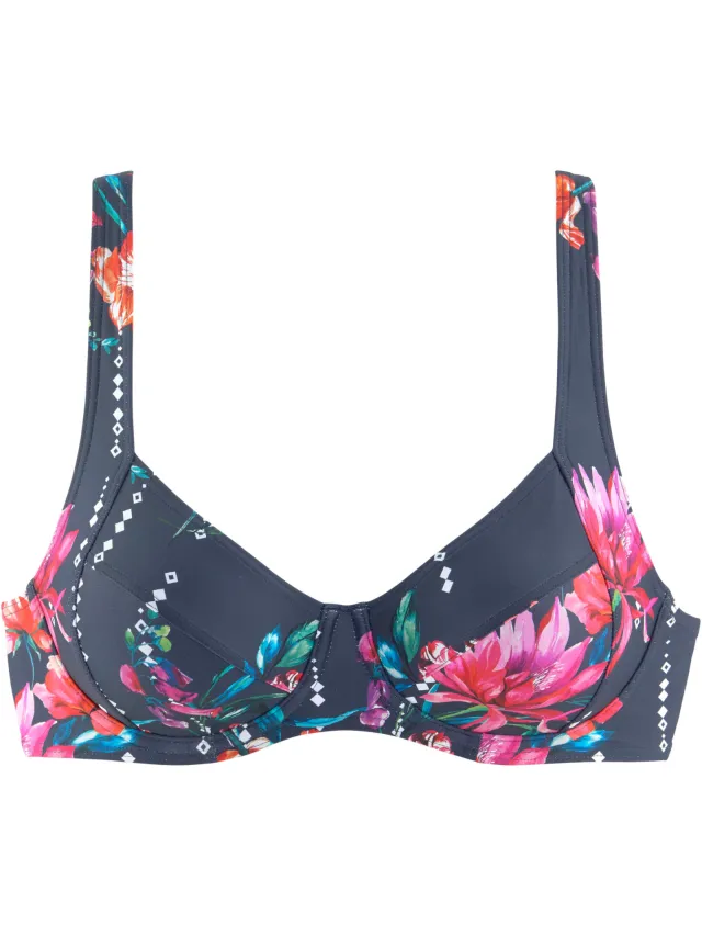 beugelbikinitop marineblauw bloemenprint, foto 2