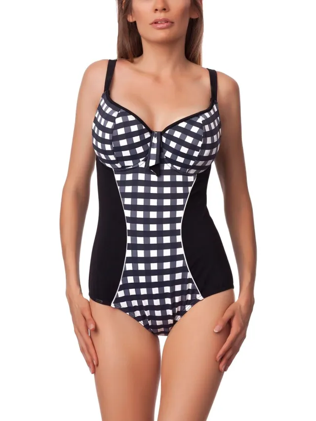 Antie Dames Zwemkleding – Badpak – Zwart/Wit – 38C - AN-MAKIRA-O Zwart/grijs/wit